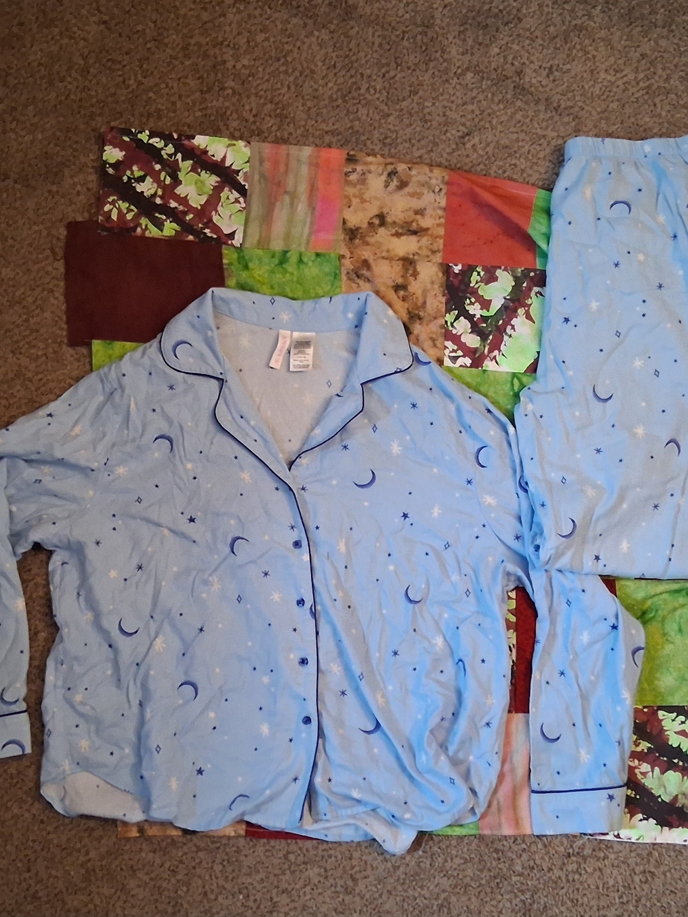 Women's Light Blue Moon & Stars Pajama Set